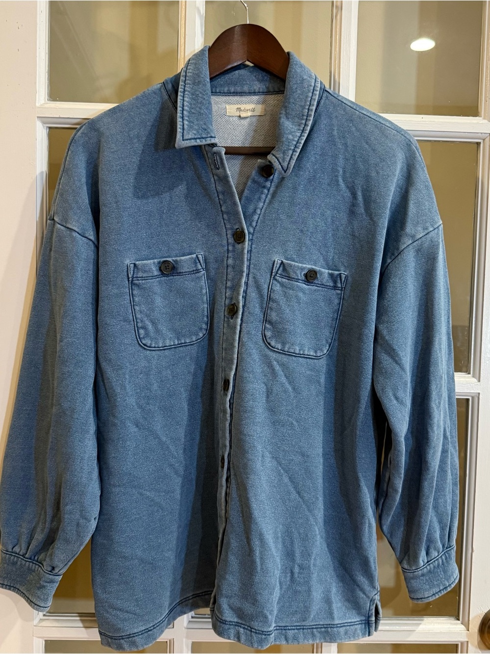 Madewell Womans Shirt Jacket Blue Indigo Size S Terry Shacket Pockets Comfy